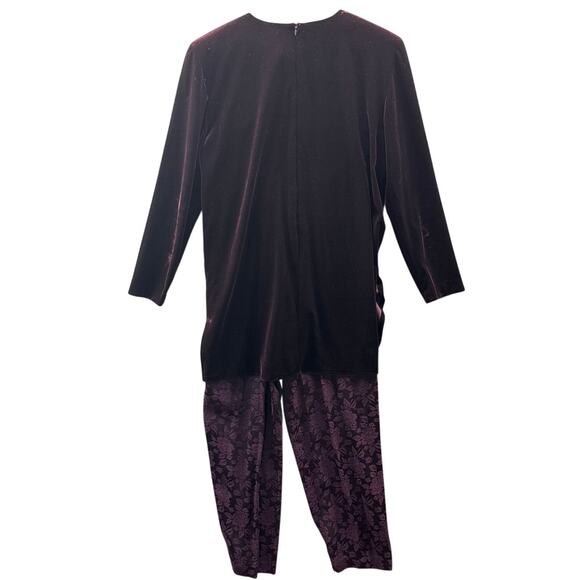 JBS LTD Vintage Purple Velvet Paisley Button Down Tunic Stretch Pant Suit Set 12 - Picture 3 of 8